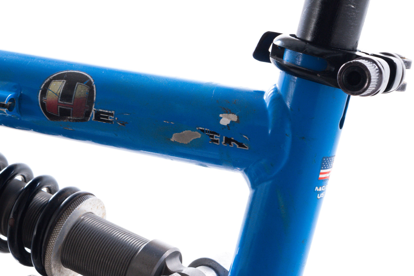 USED Vintage 1990's Santa Cruz Heckler Med Full Sus Aluminum Mountain Bike Frame 26" Fox Vanilla TC Coil Rim Brake Blue