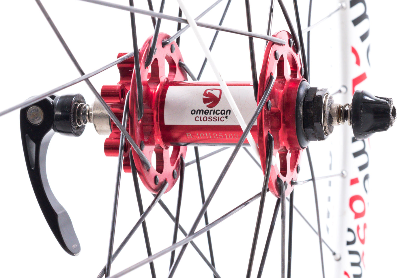 USED American Classic 26" Tubeless Mountain Bike 6-Bolt Disc Wheelset QR White/Red