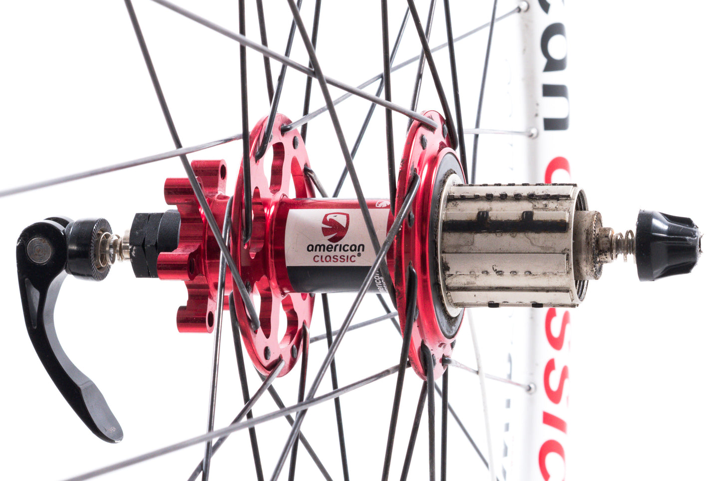 USED American Classic 26" Tubeless Mountain Bike 6-Bolt Disc Wheelset QR White/Red