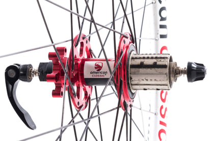 USED American Classic 26" Tubeless Mountain Bike 6-Bolt Disc Wheelset QR White/Red
