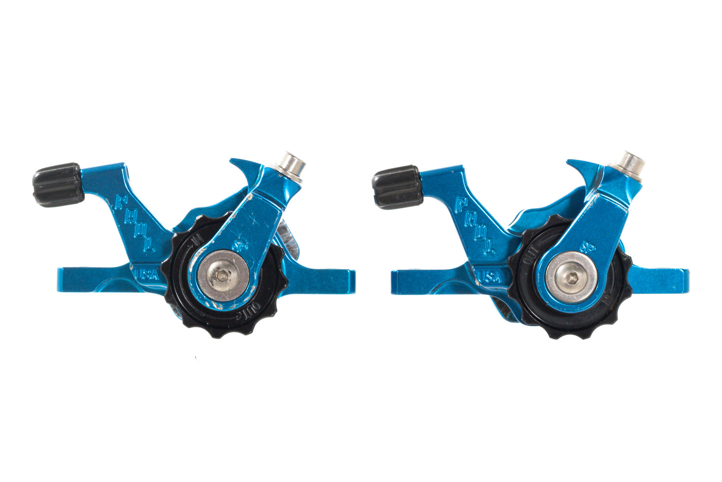 USED Paul Klamper Post Mount Short Pull Blue Mechanical Disc Brake Calipers (set)