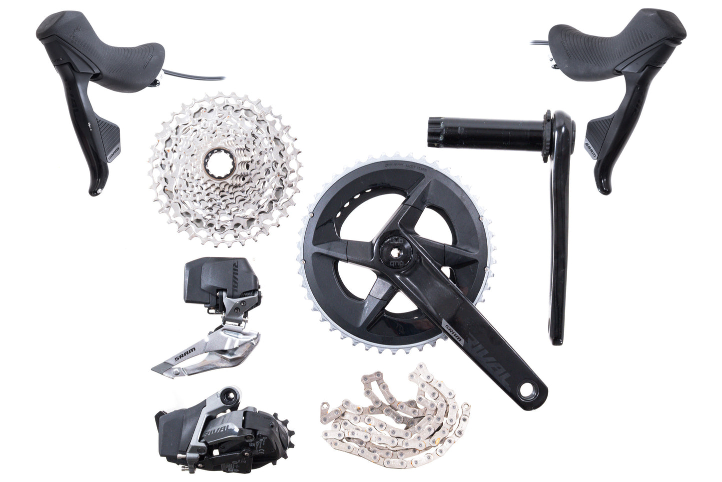 USED SRAM Rival eTap AXS D1 2x12 speed Road Groupset w/ Force Brakes 172.5mm 46/33T Crank 10-36T Cassette w/ Batteries + Charger