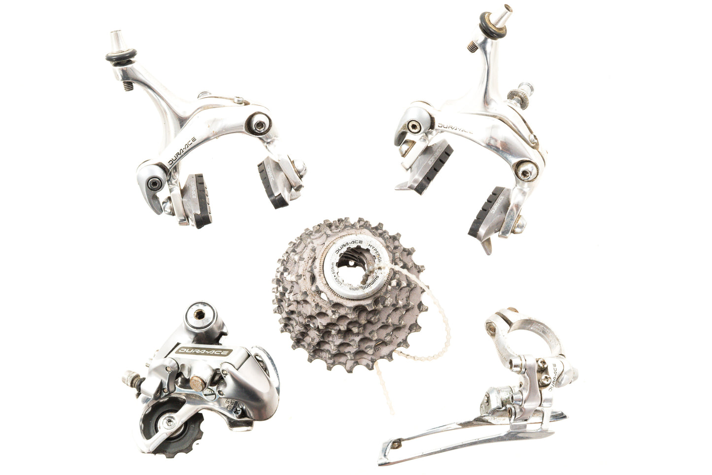 USED Shimano Dura-Ace 7400 2x8 speed Partial Groupset BR-7403, FD/RD-7402, CS-7400 Silver Road