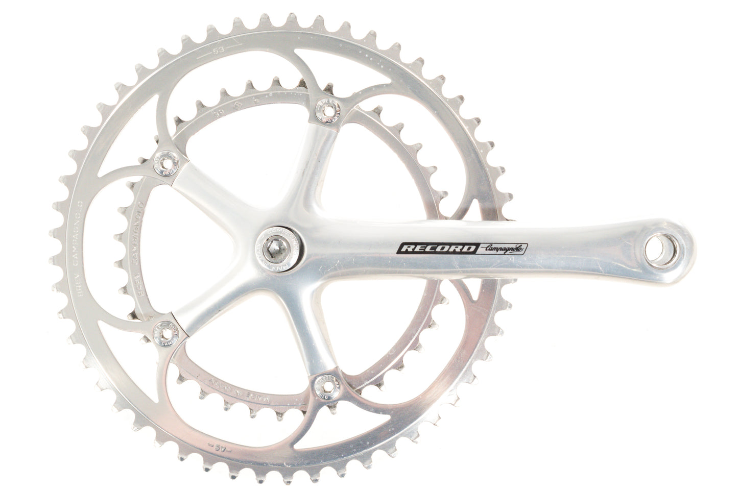 USED Campagnolo Record Square Taper Crankset 172.5mm 53/39T 2x10 Speed Silver w/ Bottom Bracket