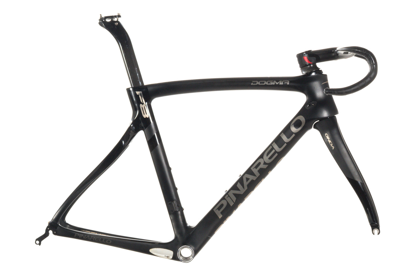 USED 2015 Pinarello Dogma F8 54cm Carbon Road Bike Frameset and Cockpit Rim Brake Black