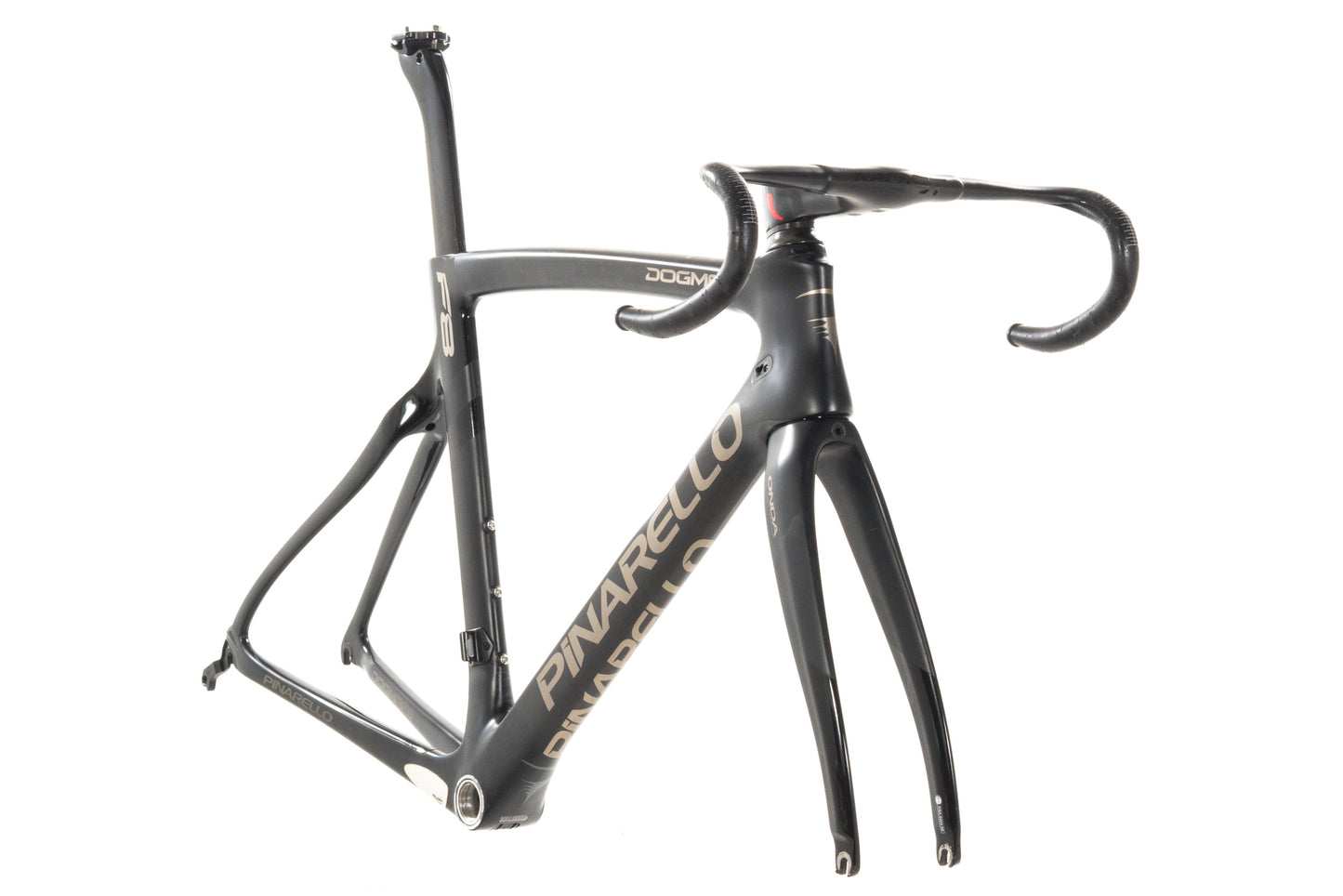 USED 2015 Pinarello Dogma F8 54cm Carbon Road Bike Frameset and Cockpit Rim Brake Black