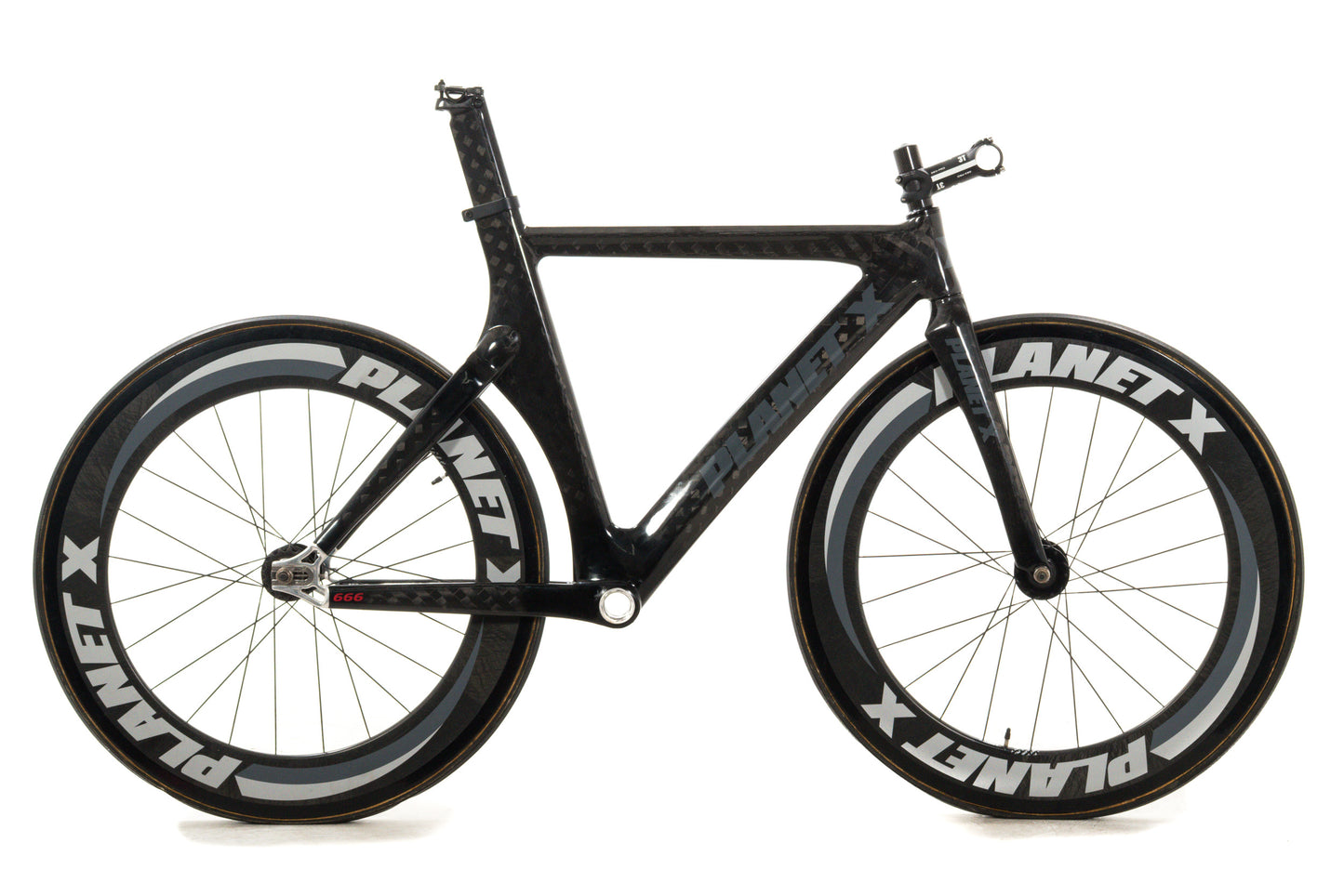 USED Planet X Pro 54cm Carbon Track Framset w/ 82mm Carbon Aero Tubular Wheels (rolling chassis)
