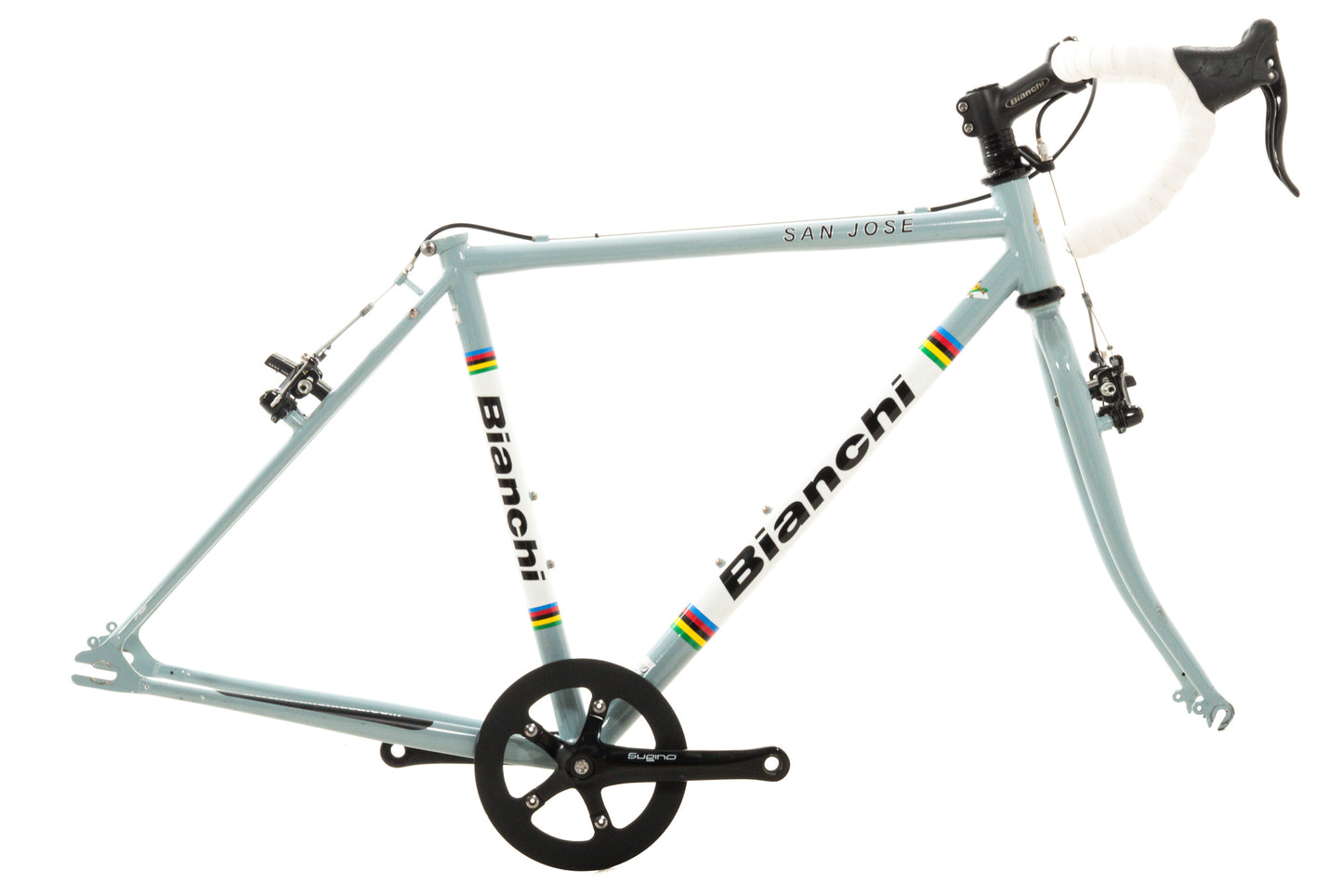 USED Bianchi San Jose 49cm Cromo Lite Single Speed Steel Cyclocross Canti Brake Frame Partial Build Celeste