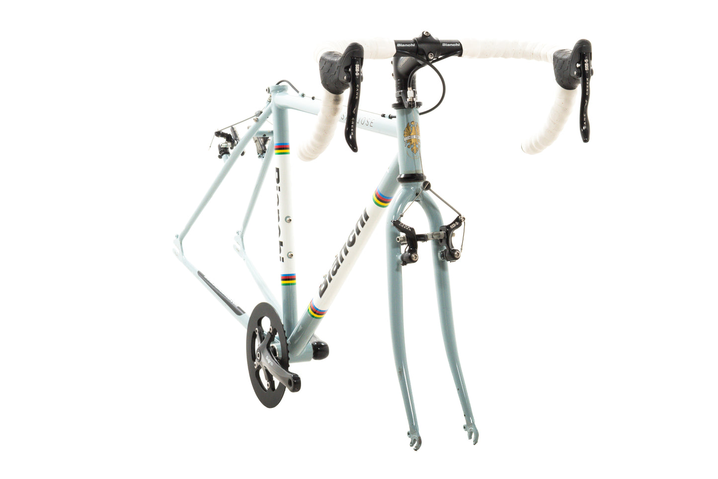 USED Bianchi San Jose 49cm Cromo Lite Single Speed Steel Cyclocross Canti Brake Frame Partial Build Celeste