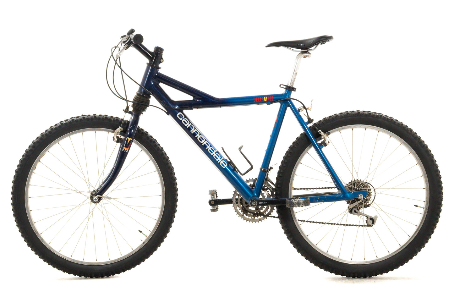 USED 1990's Vintage Cannondale Delta V Large Aluminum Hardtail Mountain Bike Shimano Deore XT/LX 3x7 speed Blue AS IS