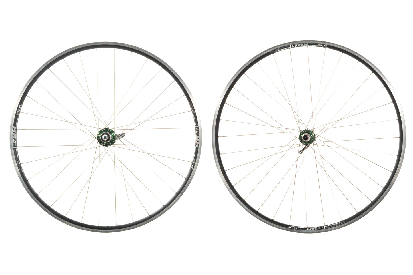 USED DT Swiss RR411 700C Road Rim Brake Wheelset w/ Chris King HS Green Quick Release Hubs