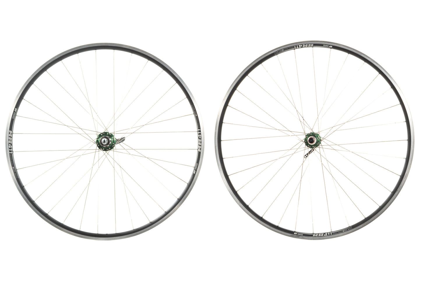 USED DT Swiss RR411 700C Road Rim Brake Wheelset w/ Chris King HS Green Quick Release Hubs