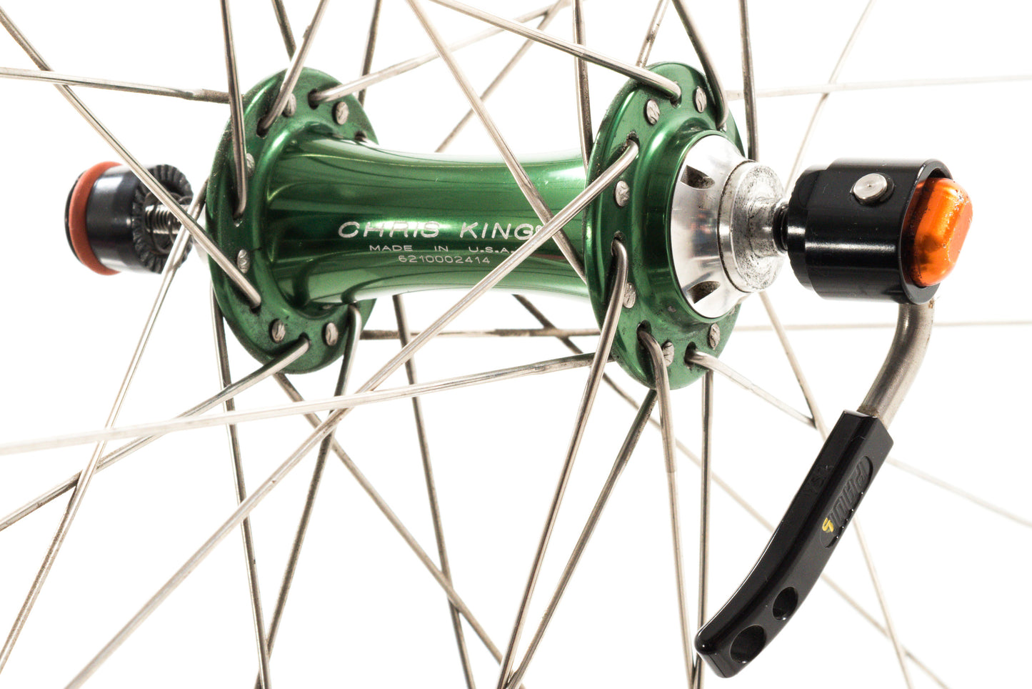 USED DT Swiss RR411 700C Road Rim Brake Wheelset w/ Chris King HS Green Quick Release Hubs