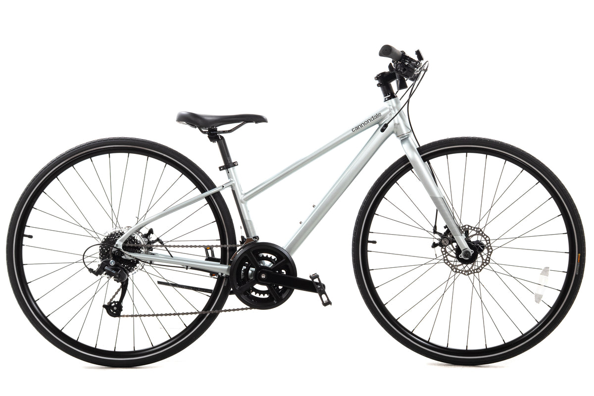 USED 2024 Cannondale Quick Disc 5 Step Thru XS Fitness Hybrid Bike Silver 2x8 Speed