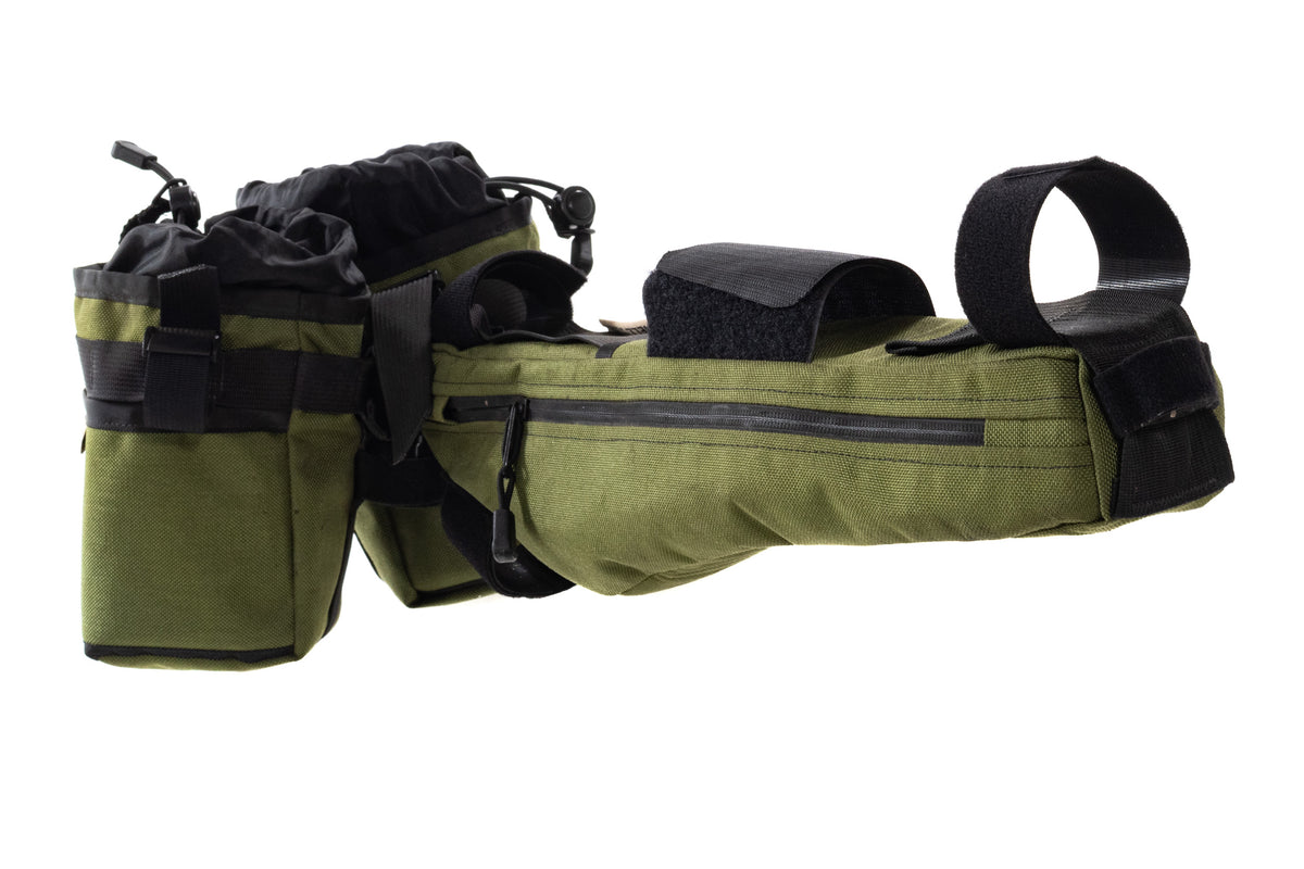 USED Outer Shell Small Half Frame Bag 1.9L w/ Two Stem Caddies Olive Bike Bags