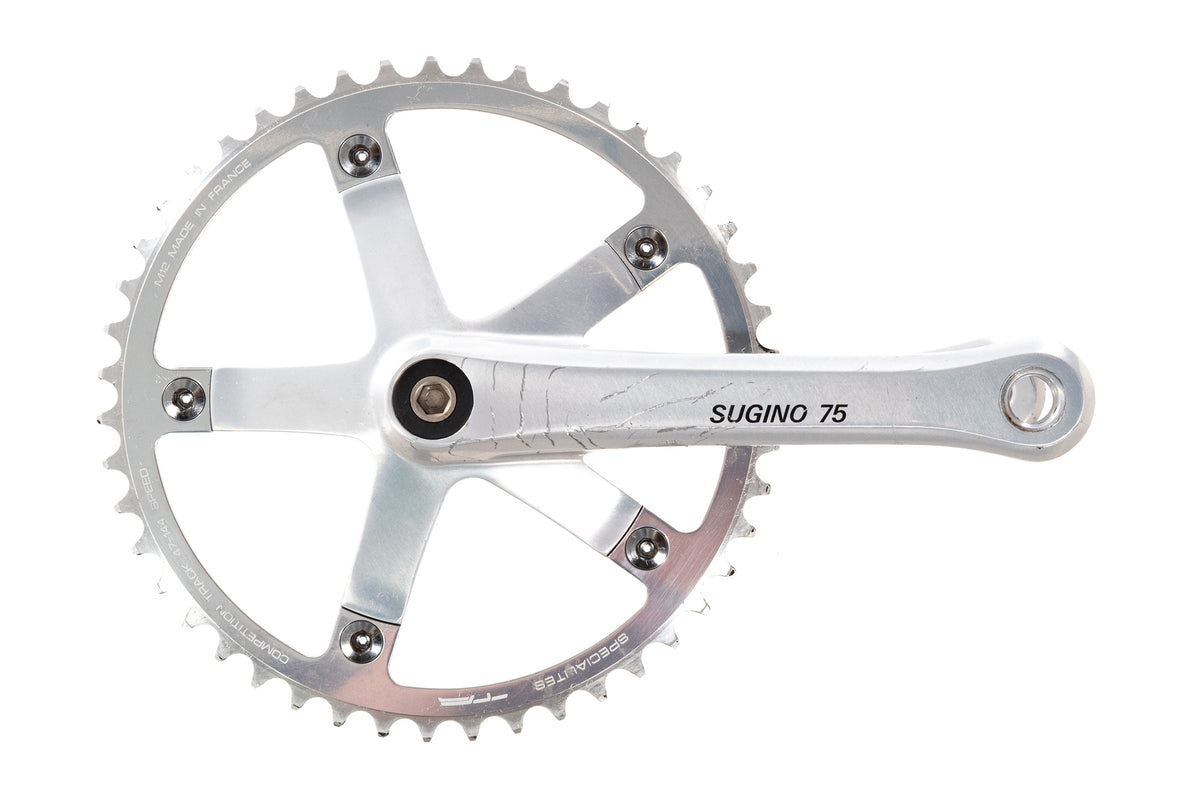 USED Sugino 75 165mm Track Crankset 144BCD w/ TA Specialties 47T Chainring w/ Square Taper BB Japan D-3 Silver