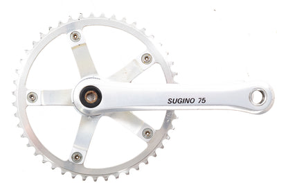 USED Sugino 75 165mm Track Crankset 144BCD w/ TA Specialties 47T Chainring w/ Square Taper BB Japan D-3 Silver