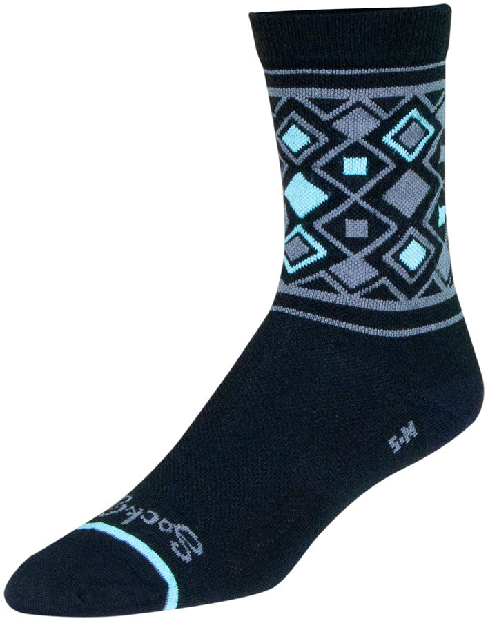NEW SockGuy Diamond Crew Socks - 6 inch, Black/Gray/Blue, Small/Medium - Around the Cycle