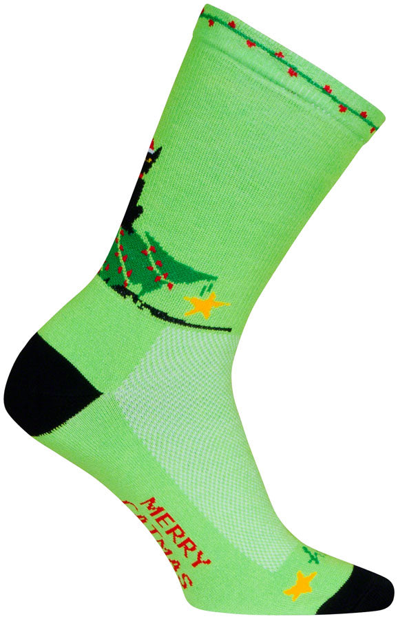 NEW SockGuy Merry Catmas Crew Socks - 6 inch, Green/Black, Small/Medium - Around the Cycle