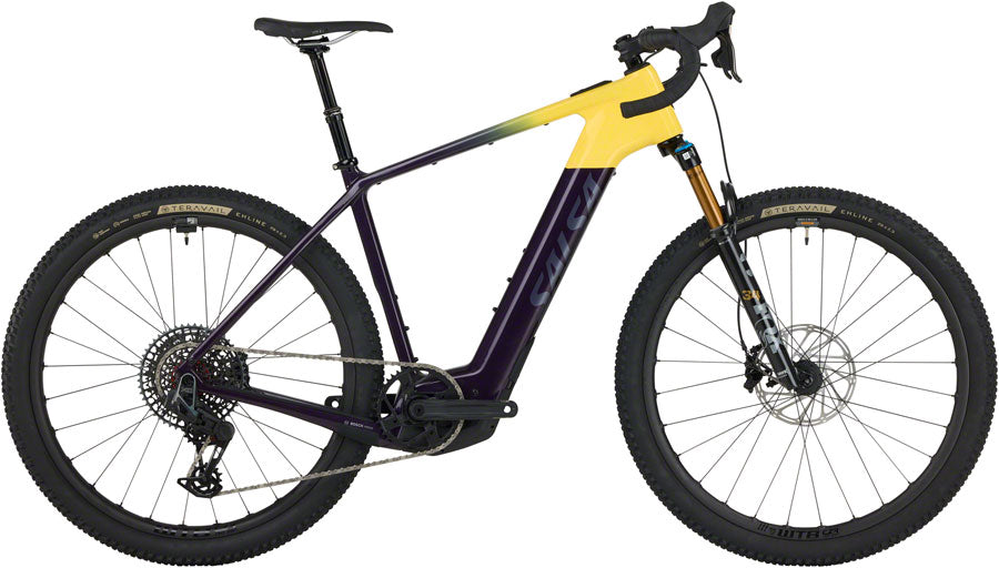 NEW Salsa Tributary C Force XO AXS Transmission SUS Gravel Ebike - 29", Carbon, Amethyst/Yellow - Around the Cycle