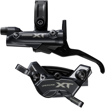 NEW Shimano Deore XT BR-M8220 Disc Brake and BL-M8200 Lever - Left/Front, Post Mount, 4-Piston Caliper, SM-BH90-SBM Hose, Fin Metal Pads, Black - Around the Cycle