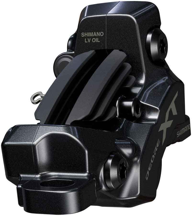 NEW Shimano Deore XT BR-M8220 Disc Brake and BL-M8200 Lever - Left/Front, Post Mount, 4-Piston Caliper, SM-BH90-SBM Hose, Fin Metal Pads, Black - Around the Cycle