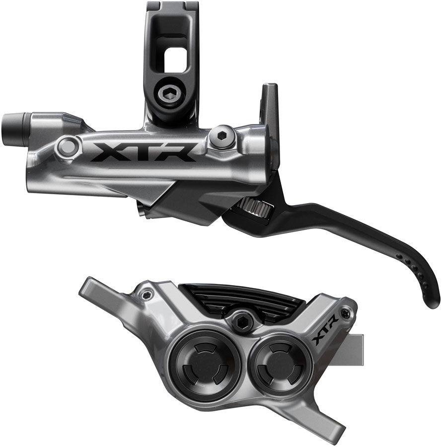 NEW Shimano XTR M9220 Enduro Disc Brake and Lever - Left/Front, Post Mount, 4-Piston Caliper, SM-BH90-SBM Hose, Finned Metal Pads, Gray - Around the Cycle