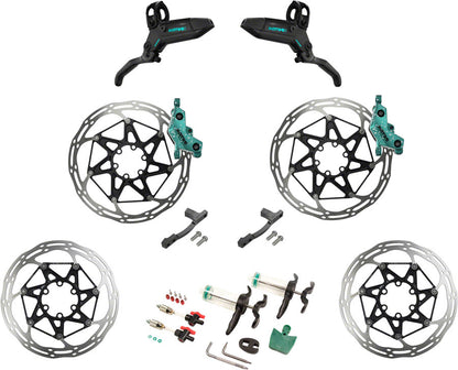 NEW SRAM Motive Ultimate Stealth Expert Disc Brake Kit - Front/Rear Levers, Front/Rear Teal Splatter Calipers, Adapters, Rotors, Bleed Kit, A1 - Around the Cycle