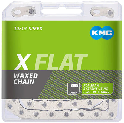 NEW KMC X-Flat Waxed Chain - 12/13-Speed, 126 Links, Compatible with SRAM T-Type and AXS Systems, Silver