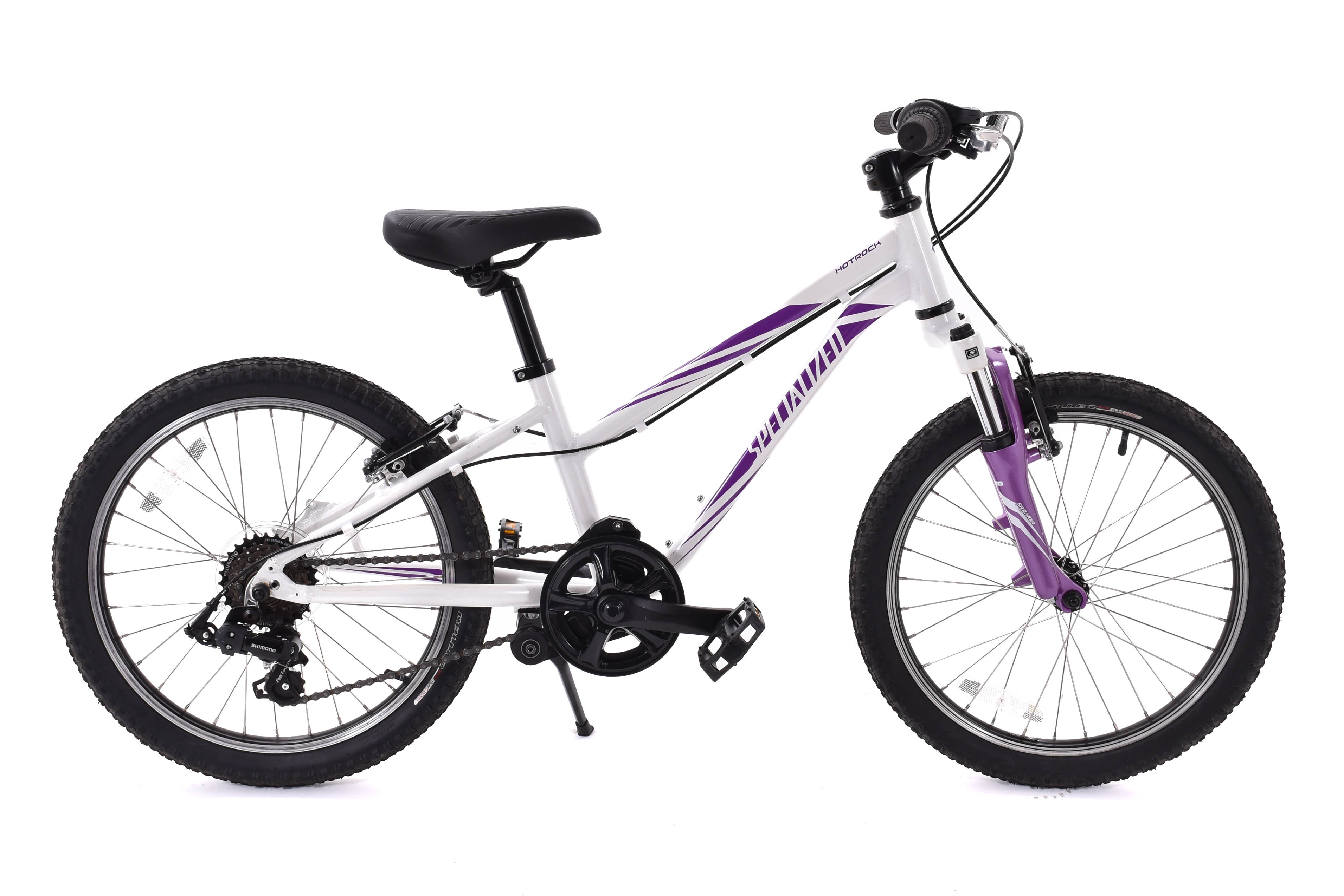 USED Specialized Hotrock 20 Kids 6 Speed White Purple Front Suspension