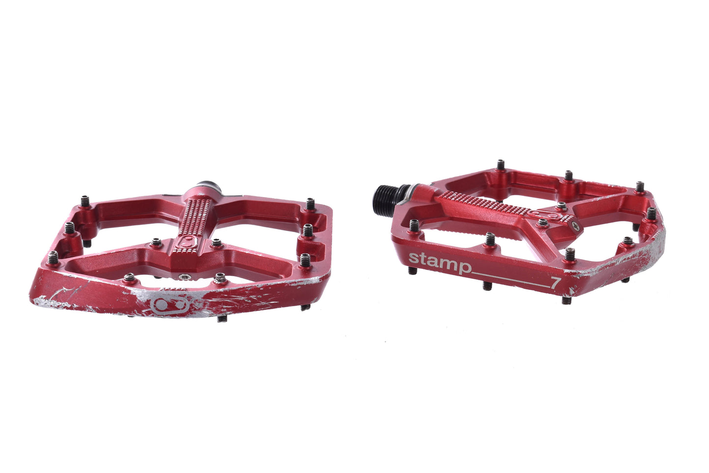 USED Crank Brothers Stamp 7 Mountain Bike Pedals Large Red