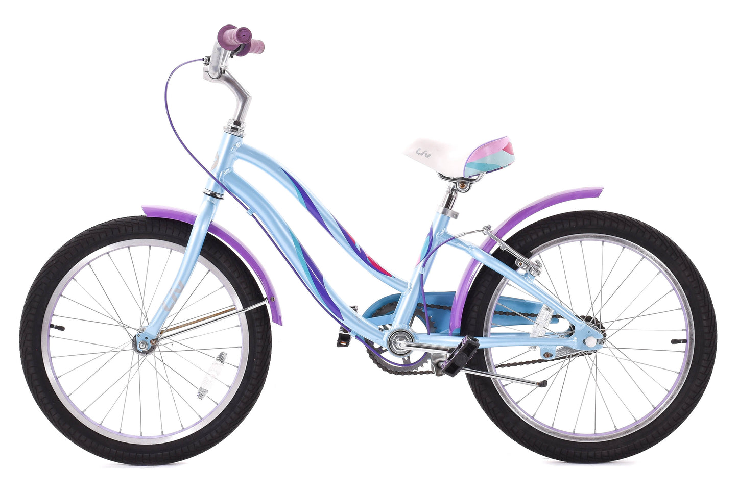 USED Liv Bella Kid's 20" Cruiser Bike w/ Fenders Light Blue/Purple/White