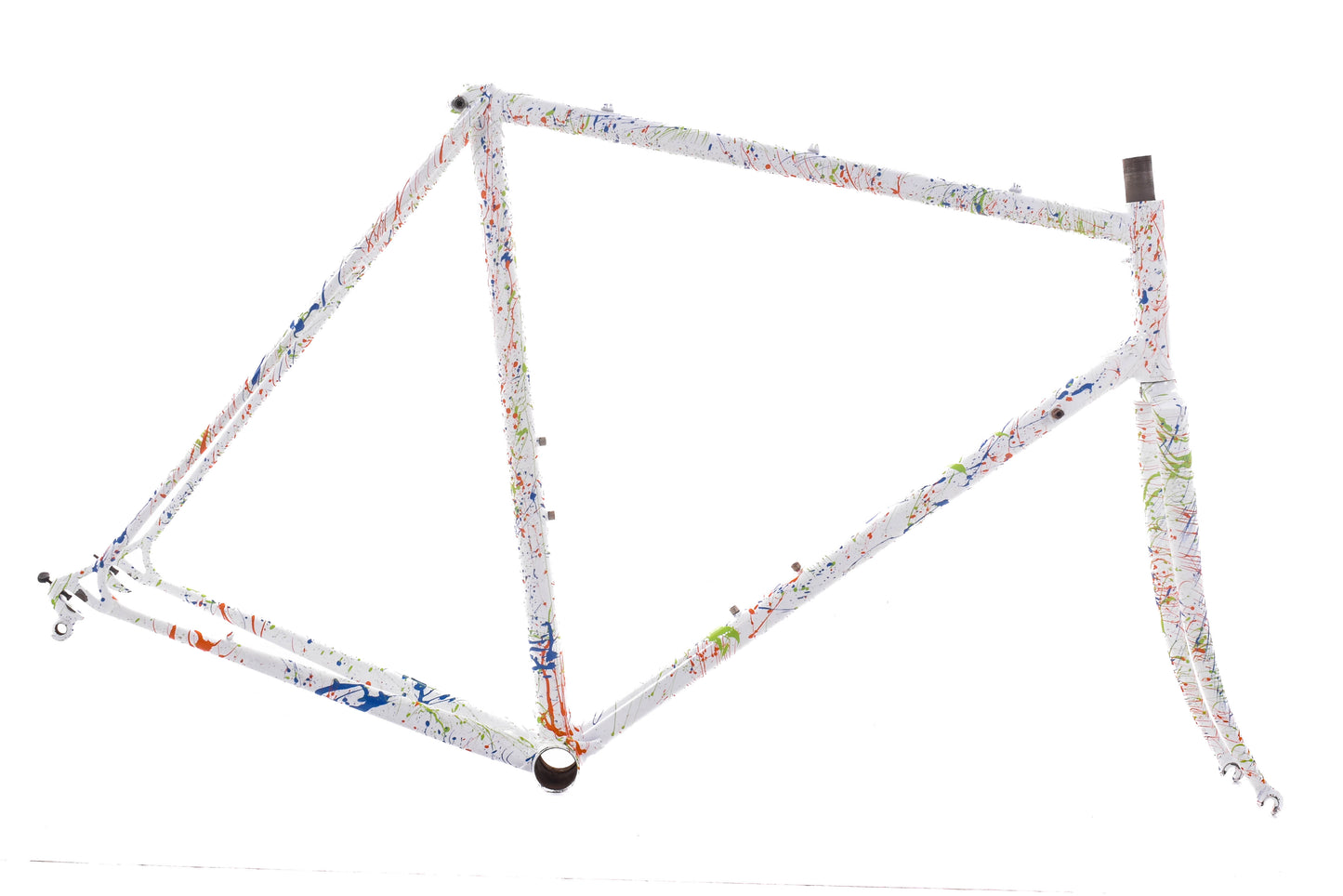 USED Vintage Lugged Steel Road Bike Frame 57cm Campagnolo Dropouts White/Multi-Color Splatter Re-Paint