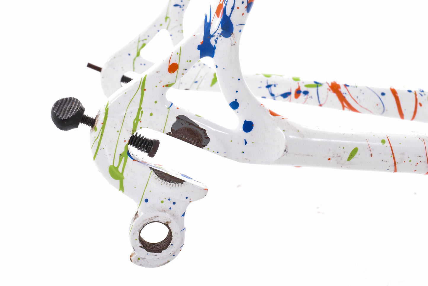 USED Vintage Lugged Steel Road Bike Frame 57cm Campagnolo Dropouts White/Multi-Color Splatter Re-Paint
