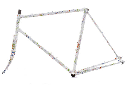 USED Vintage Lugged Steel Road Bike Frame 57cm Campagnolo Dropouts White/Multi-Color Splatter Re-Paint