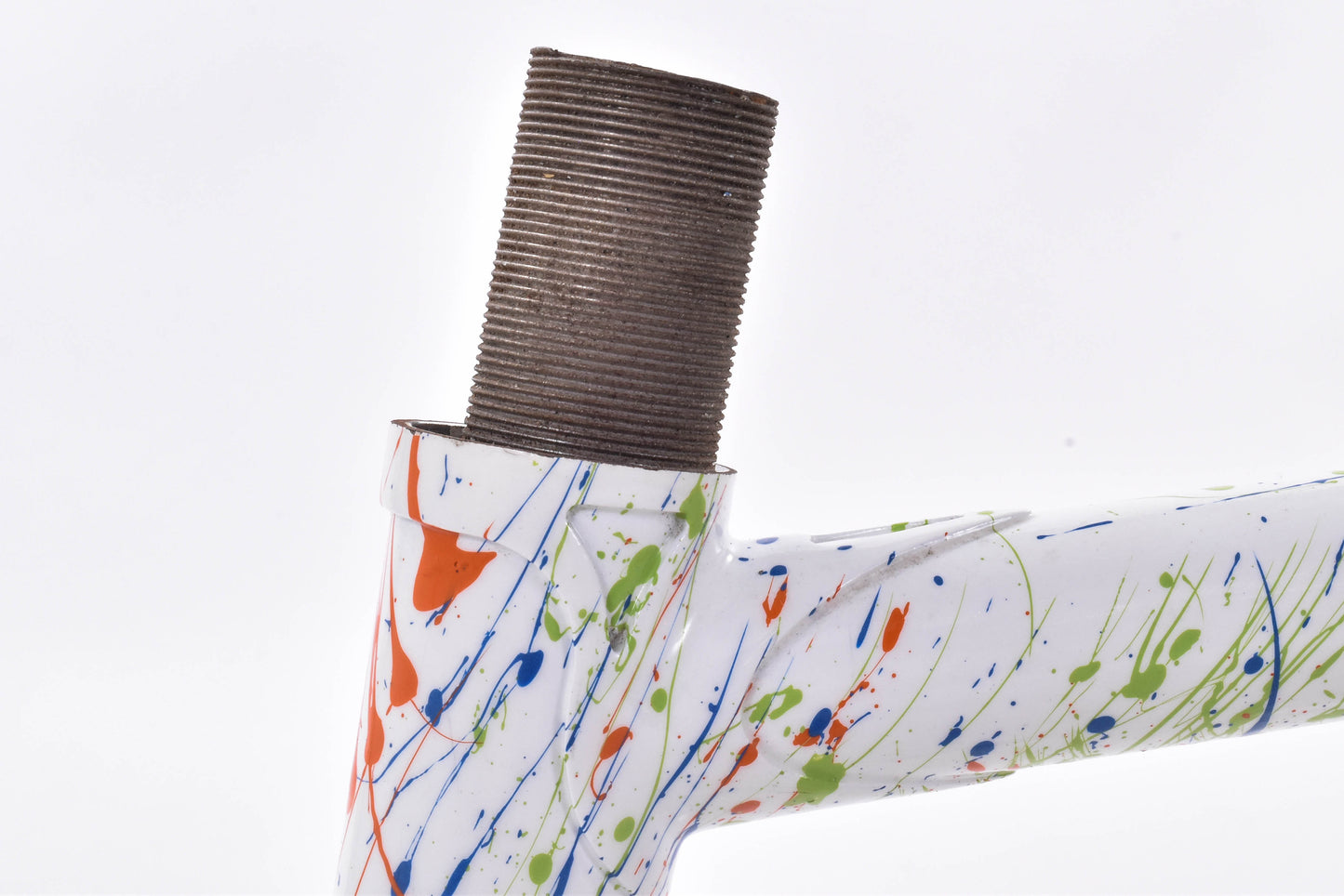 USED Vintage Lugged Steel Road Bike Frame 57cm Campagnolo Dropouts White/Multi-Color Splatter Re-Paint