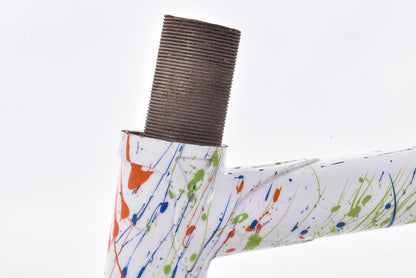 USED Vintage Lugged Steel Road Bike Frame 57cm Campagnolo Dropouts White/Multi-Color Splatter Re-Paint