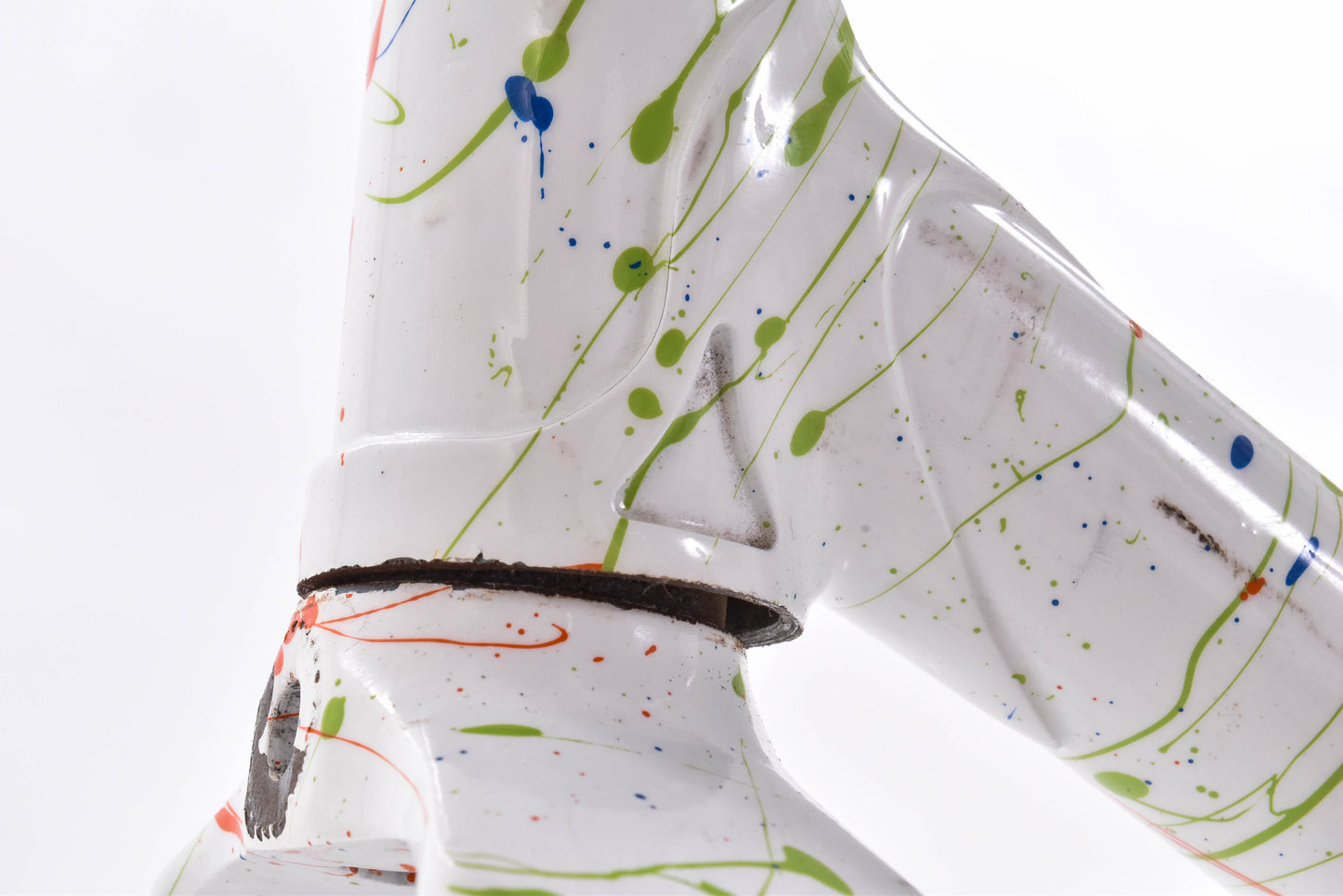 USED Vintage Lugged Steel Road Bike Frame 57cm Campagnolo Dropouts White/Multi-Color Splatter Re-Paint