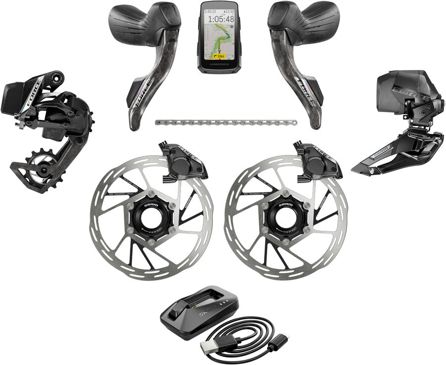 NEW SRAM Force eTap AXS Road Groupset - 2x12-Speed, HRD Shift/Brake Levers, FM Calipers, Rotors, Chain, F/R Derailleurs, Hammerhead Karoo, E1 - Around the Cycle