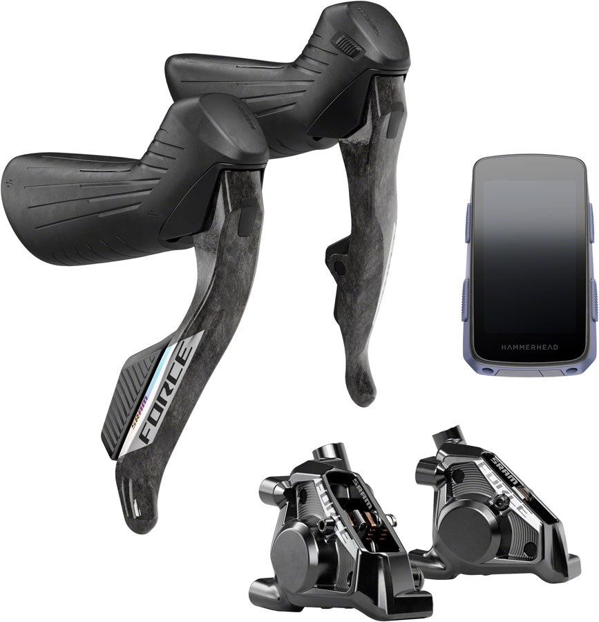 NEW SRAM Force eTap AXS Upgrade Kit - Right and Left HRD Shift/Brake Levers, Flat Mount Calipers, Hammerhead Karoo (Force Color Edition, E1 - Around the Cycle