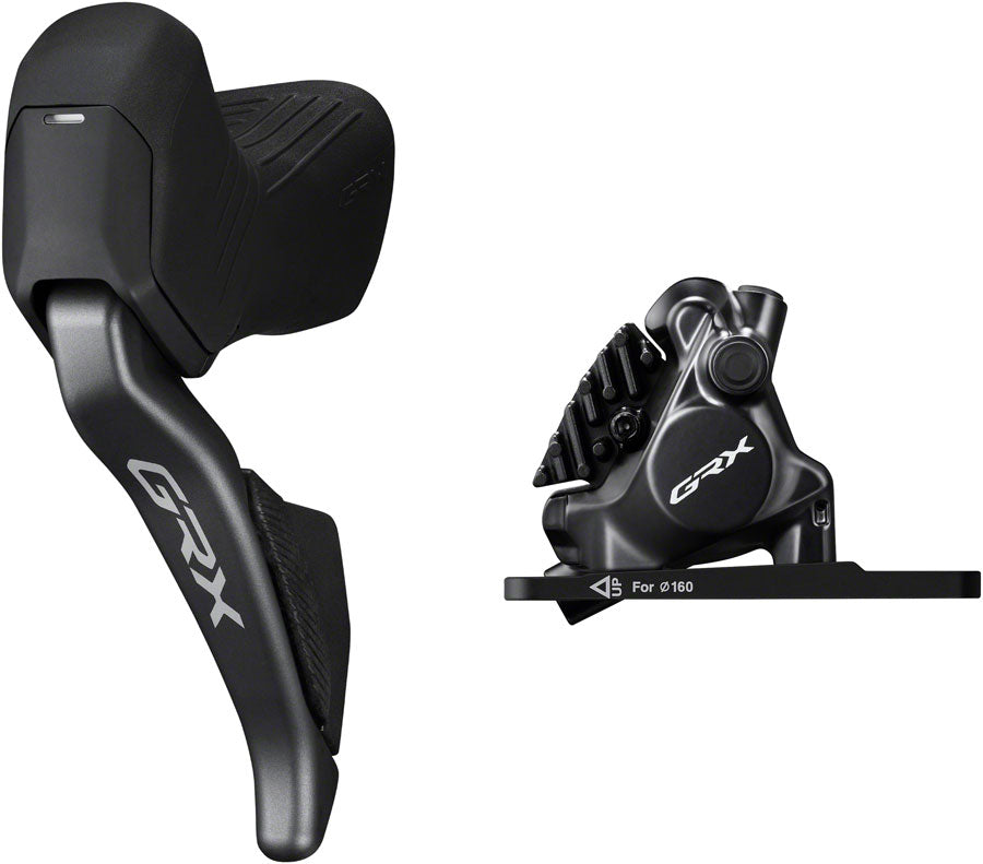 NEW Shimano GRX ST-RX825 Di2 Shift/Brake Lever with BR-RX820 Hydraulic Disc Brake Caliper - Left/Front, 2x, Flat Mount Caliper, Black - Around the Cycle