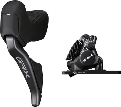 NEW Shimano GRX ST-RX825 Di2 Shift/Brake Lever with BR-RX820 Hydraulic Disc Brake Caliper - Left/Front, 2x, Flat Mount Caliper, Black - Around the Cycle