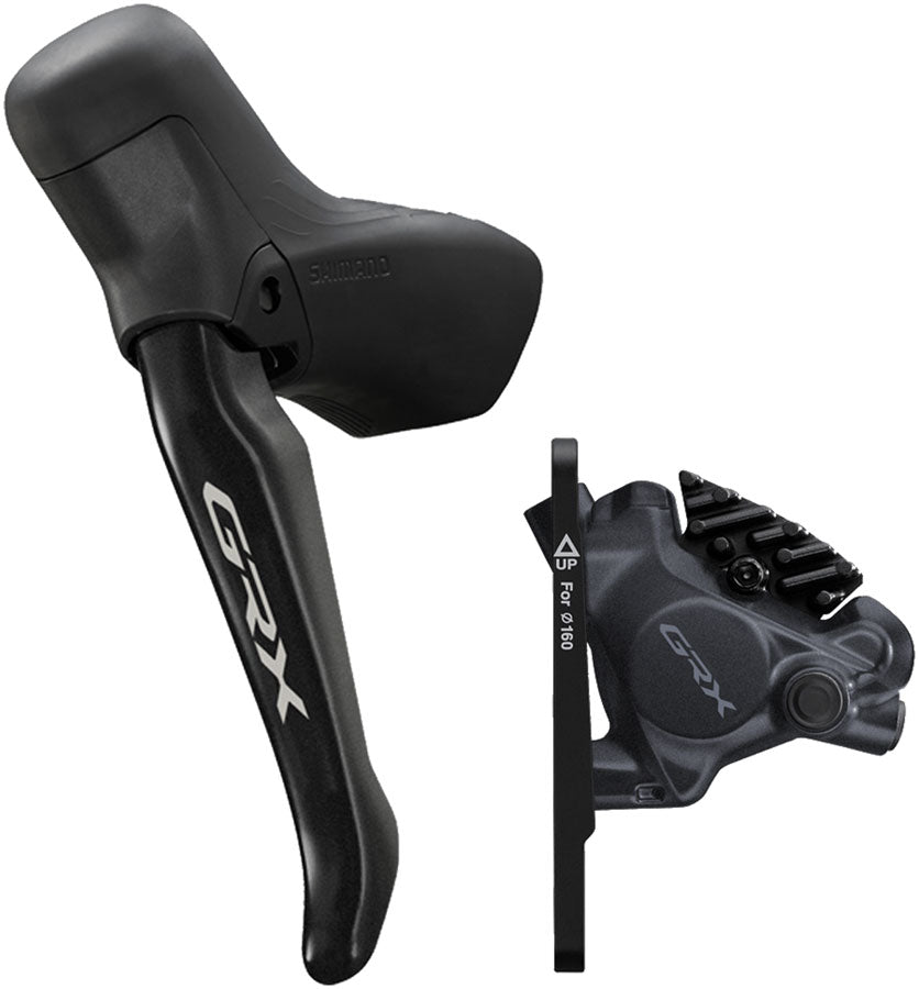 NEW Shimano GRX BL-RS717-L Brake Lever with BR-RX410 Hydraulic Disc Brake Caliper - Left/Front, Flat Mount Caliper, Black - Around the Cycle