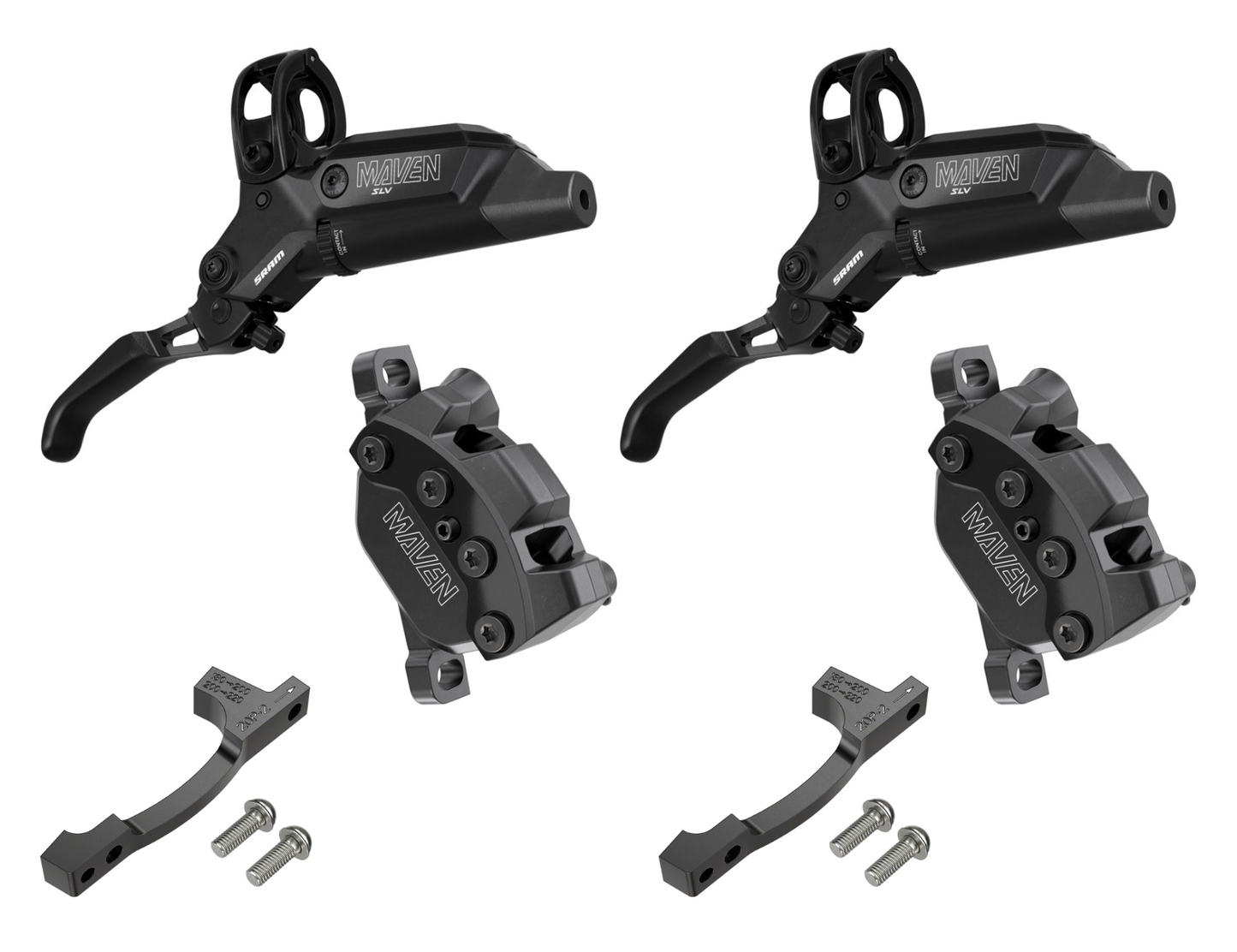 NEW SRAM Maven Silver Disc Brake and Lever - Front, Post Mount, 950mm Hose, 4-Piston, Aluminum Lever, SS Hardware, Black, B1 - SET