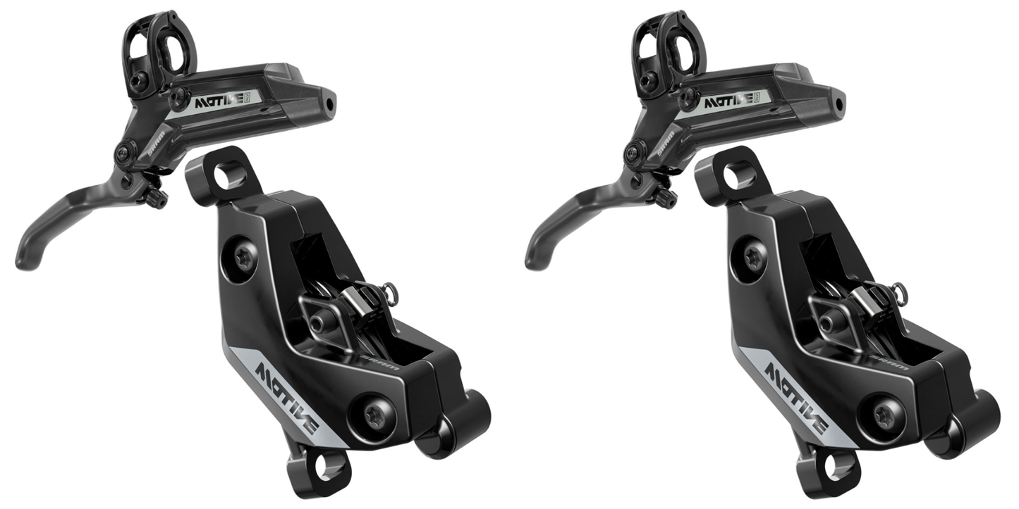NEW SRAM Motive Silver V2 Disc Brake and Lever - Post Mount, 4-Piston, Aluminum Lever, Black, A2 - SET (Front and Rear)