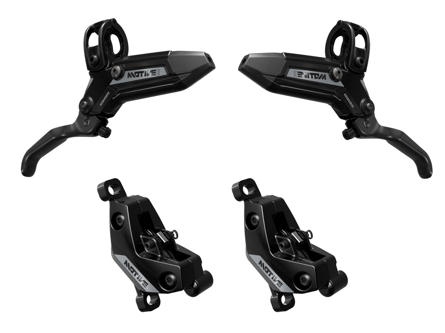 NEW SRAM Motive Silver 4-Piston Disc Brake and Lever - Front and Rear Set