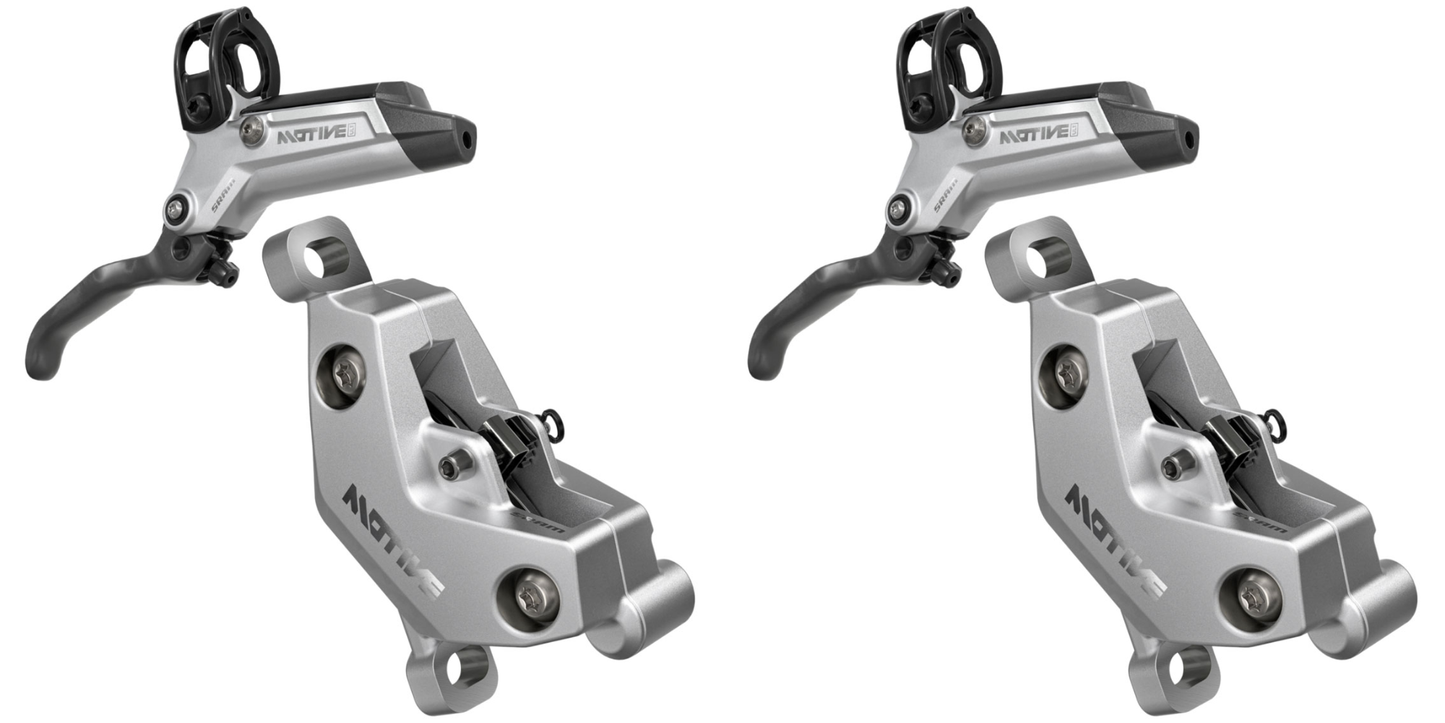 NEW SRAM Motive Ultimate V2 Disc Brake and Lever - Post Mount, 4-Piston, Aluminum Lever Body, Carbon Blade, Black/Silver, A2 - SET (Front and Rear)