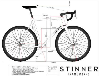 USED 2022 Stinner Gibraltar Steel Road Frameset 56cm Orange Rim Brake White Industries Headset