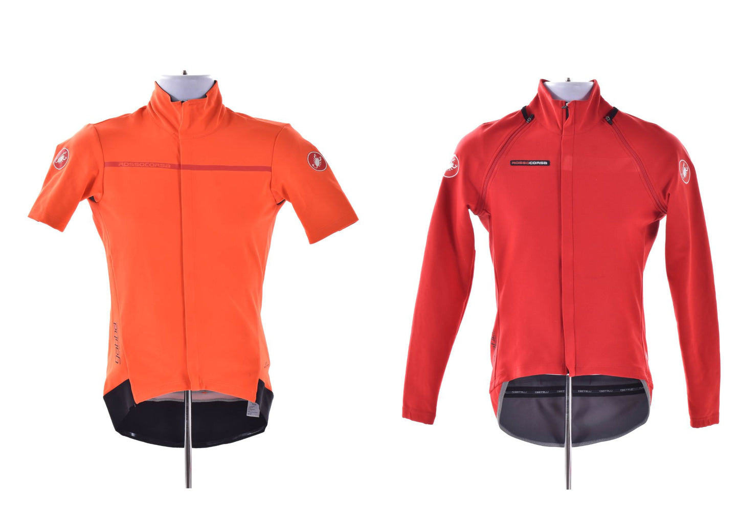 USED Castelli Rosso Corsa Jersey/Jacket Set Men's Small Red/Orange Short Sleeve/Long Sleeve