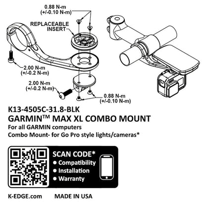 NEW K-EDGE Garmin Max XL Combo Mount - 31.8, Black - Around the Cycle